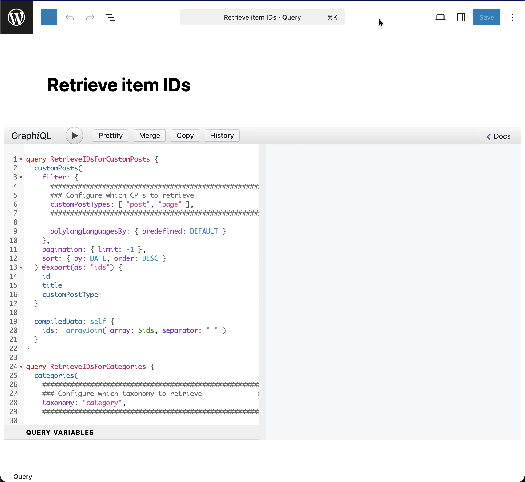Tạo query 'Retrieve item IDs'
