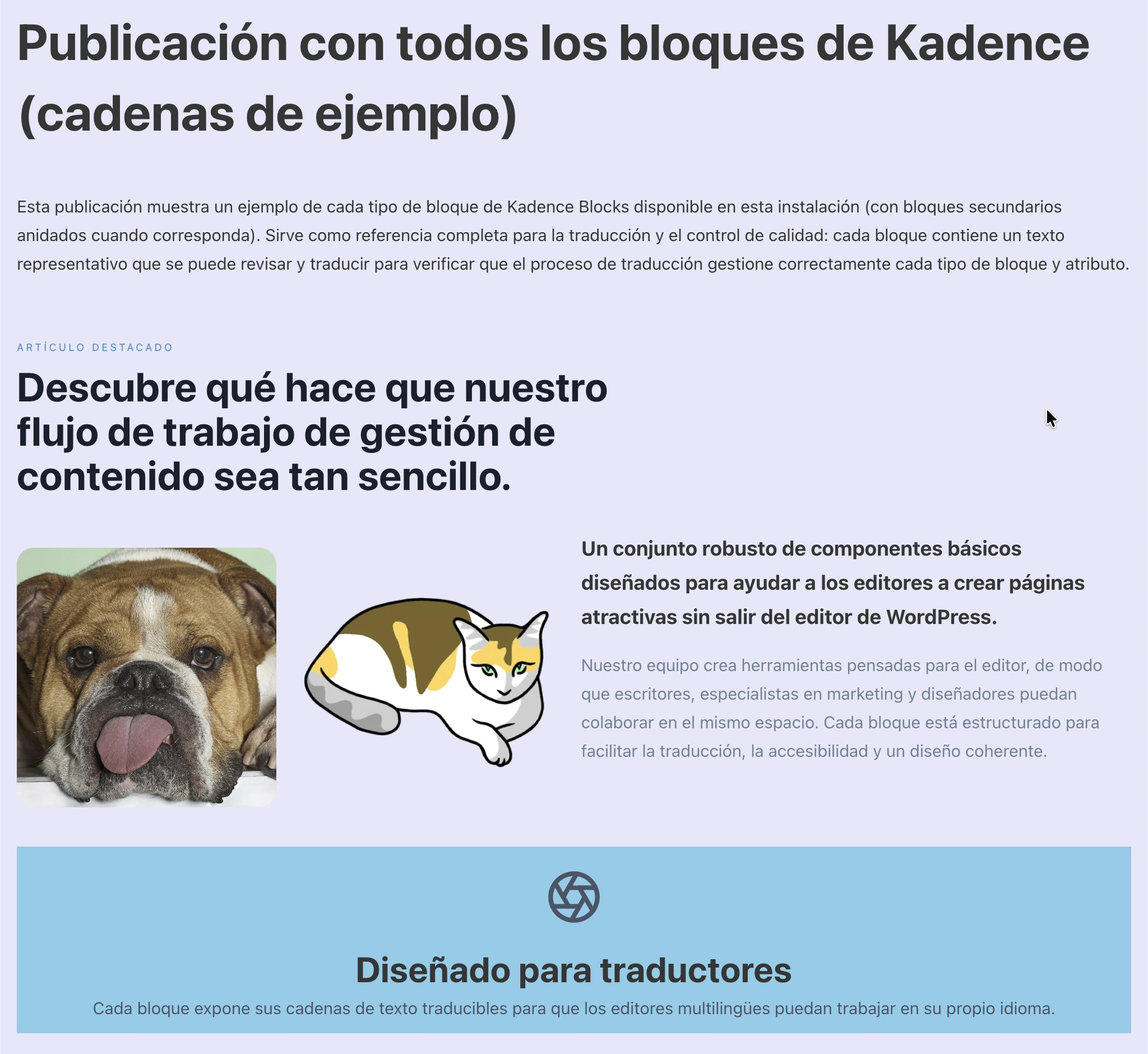 Các Kadence blocks đã được dịch