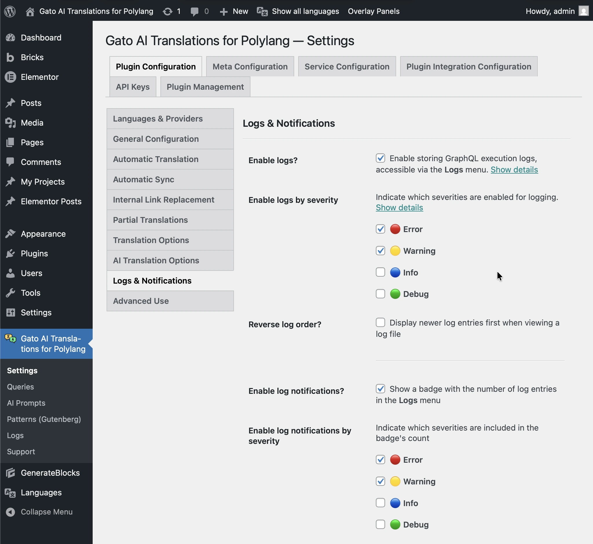 Cài đặt Logs & Notifications