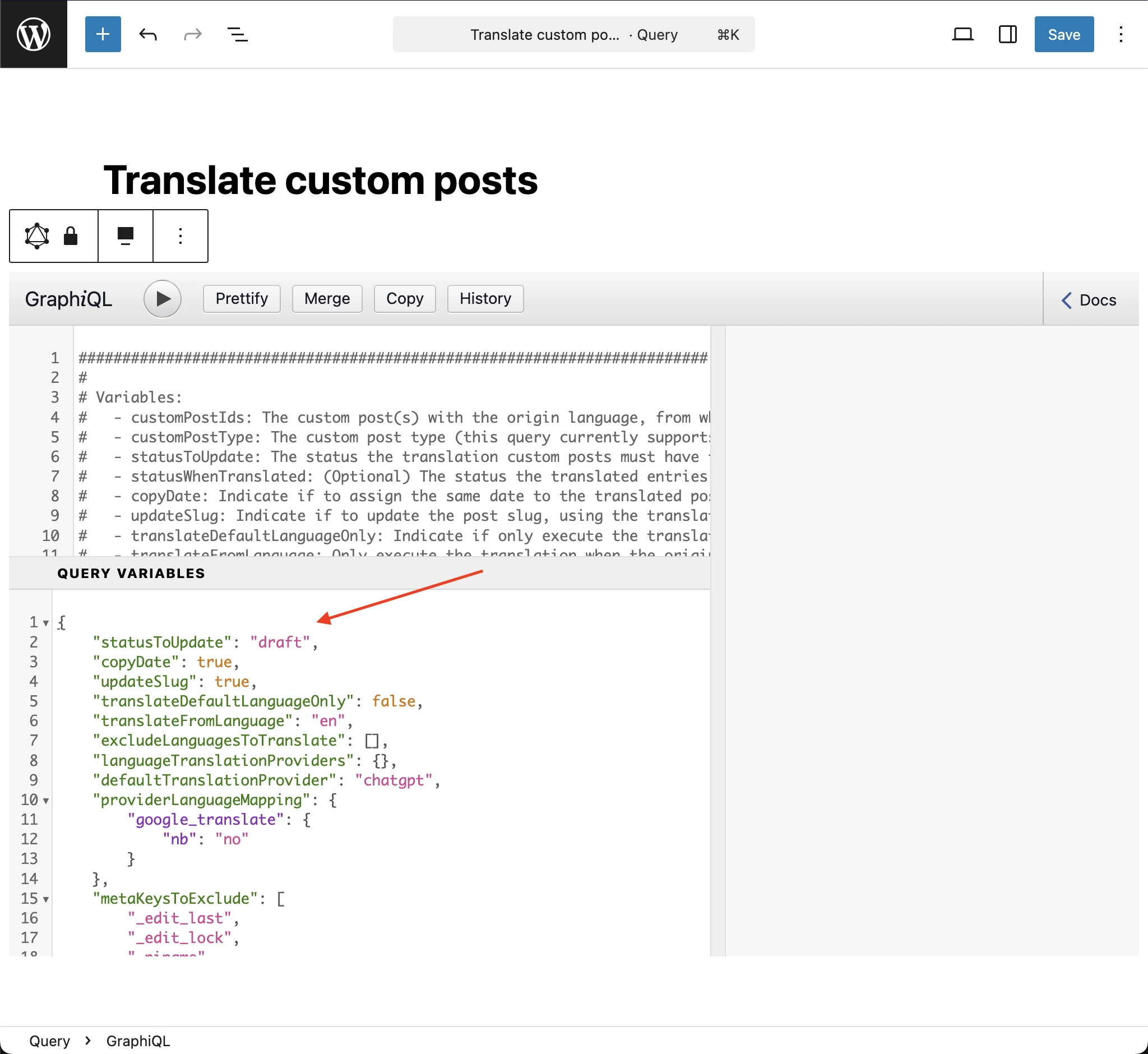 Dán các biến vào GraphiQL client