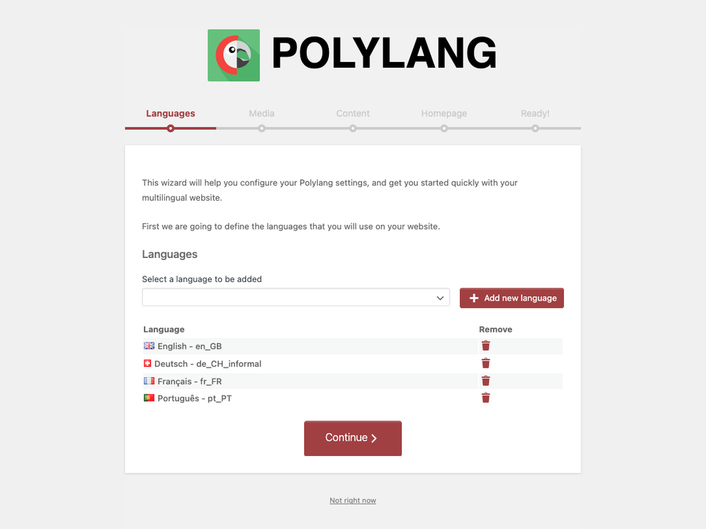 Trình hướng dẫn thiết lập Polylang