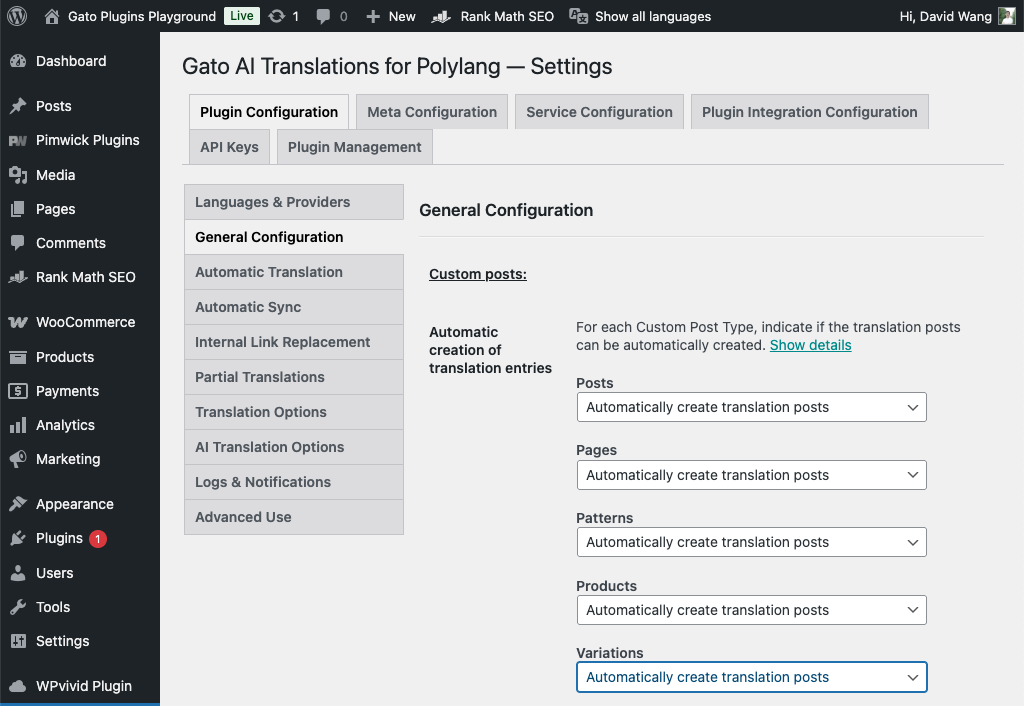Tự động dịch sản phẩm WooCommerce với Gato AI Translations for Polylang